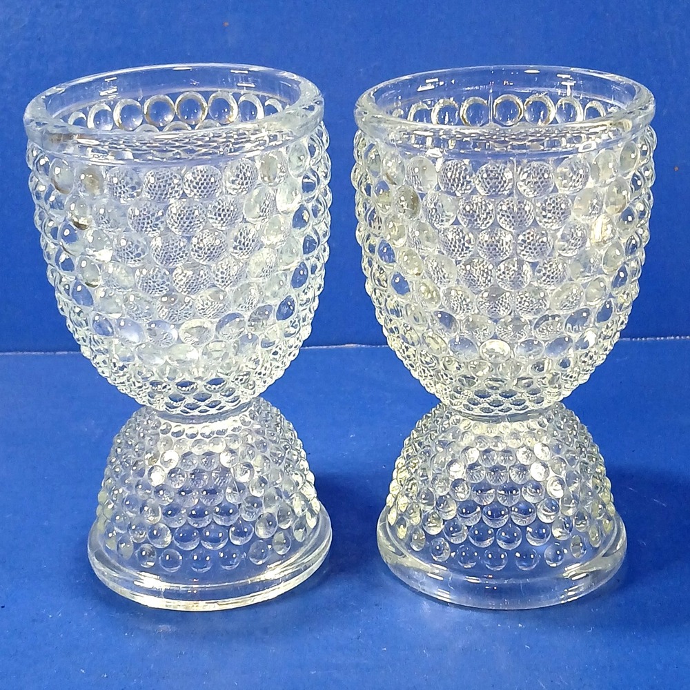 Westmoreland Glass Clear American Hobnail Thousand Eye Double Ended Egg Cup 2pc